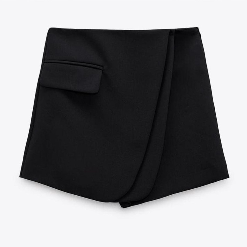 Zara Black Asymmetrical Wrap Skort